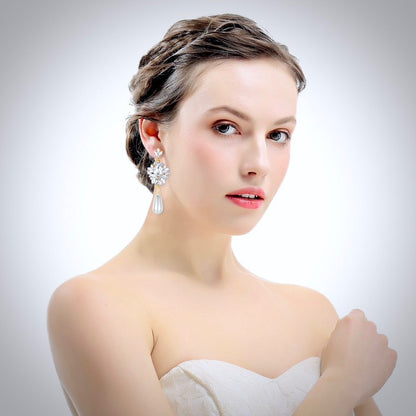 Valencia - Pearl and Crystal Bridal Earrings - Available in Silver and Gold