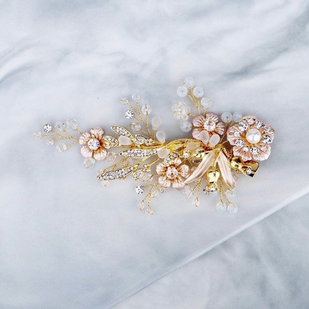 "Magnolia" - Pearl and Opal Gold Bridal Hair Clip/Vine