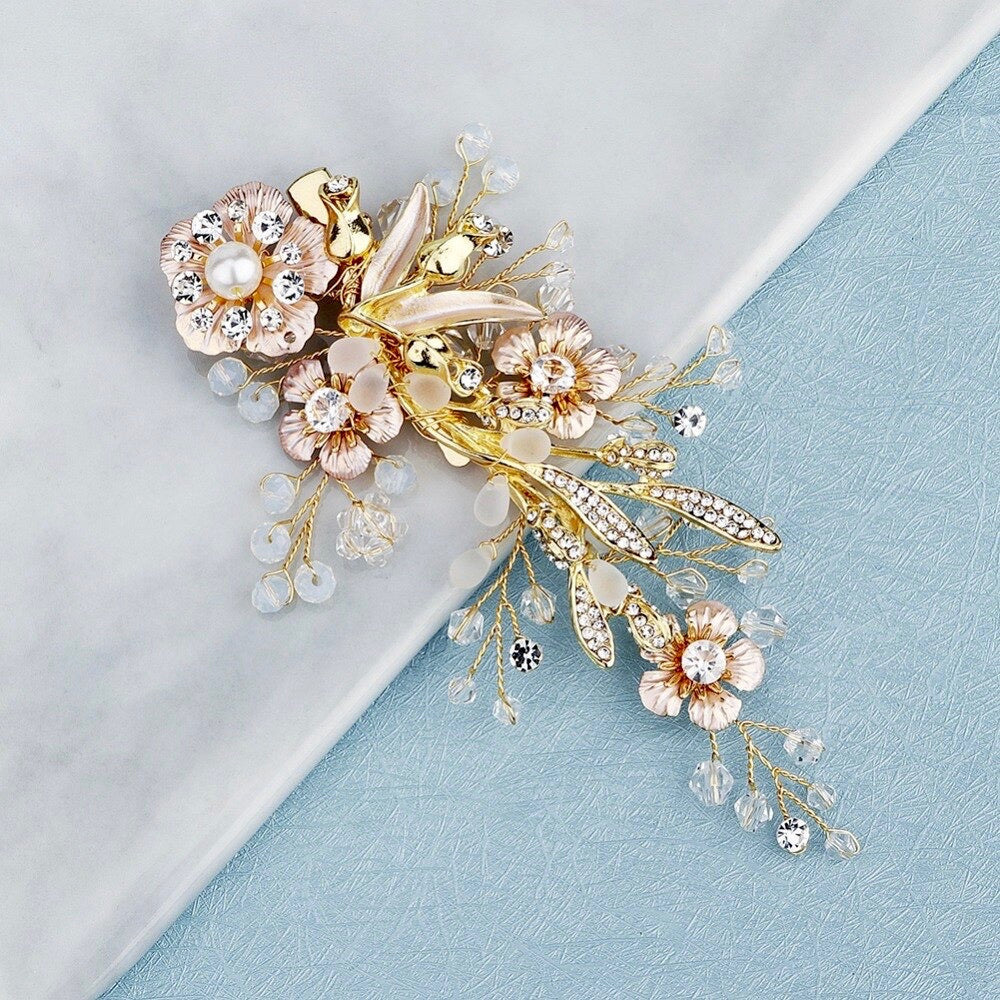 "Magnolia" - Pearl and Opal Gold Bridal Hair Clip/Vine