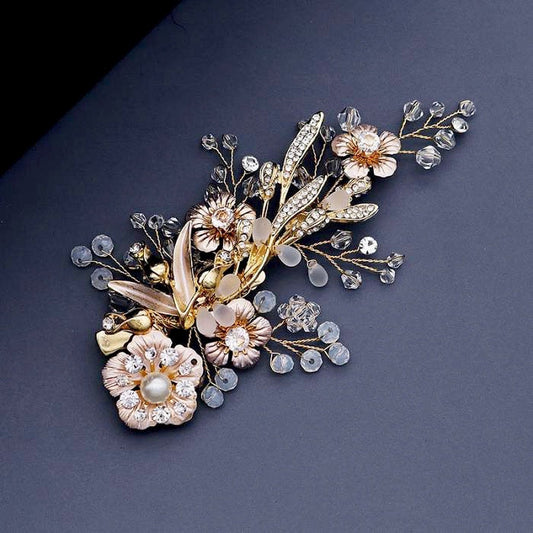 "Magnolia" - Pearl and Opal Gold Bridal Hair Clip/Vine