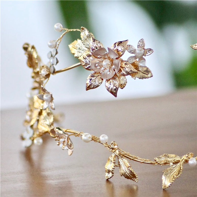 Alhambra - Pearl and Opal Bridal Double Headband / Tiara
