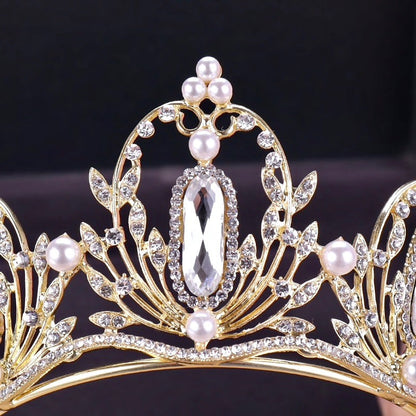 "Deryn" - Gold Pearl and Crystal Bridal Tiara
