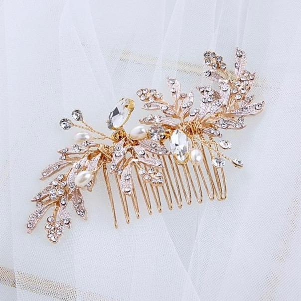 "Daphne" - Pearl and Crystal Bridal Hair Comb - Available in Gold and Silver