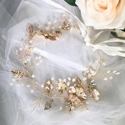 "Ellina" - Gold Pearl and Crystal Bridal Headband
