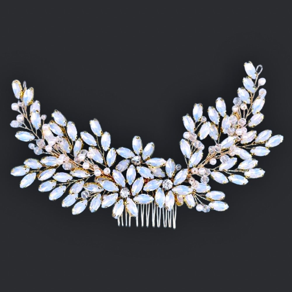Ina - Pearl and Crystal Bridal Hair Comb - Available in Silver, Rose Gold and Yellow Gold