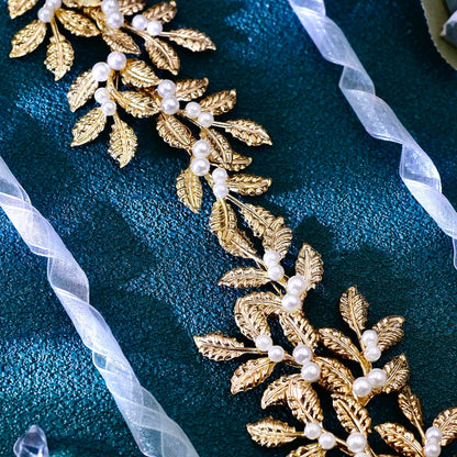"Laurel" - Gold Pearl Bridal Headband