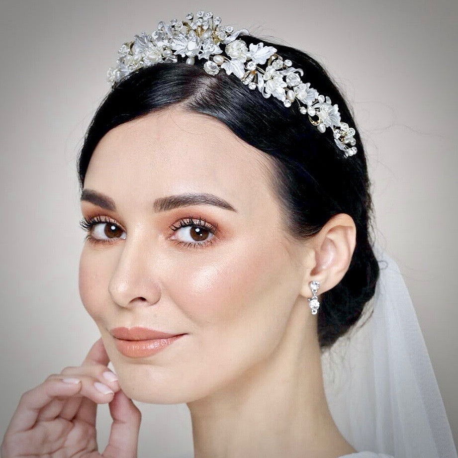 Giada - Pearl and Crystal Bridal Tiara - Available in Yellow Gold and Silver