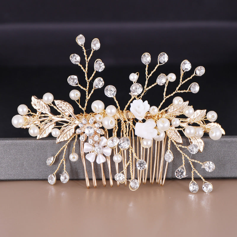 "Gia" - Gold Pearl and Crystal Bridal Hair Comb