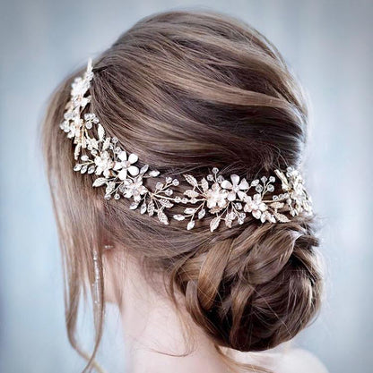 Amanda - Pearl and Crystal Bridal Headband - Available in Gold and Silver