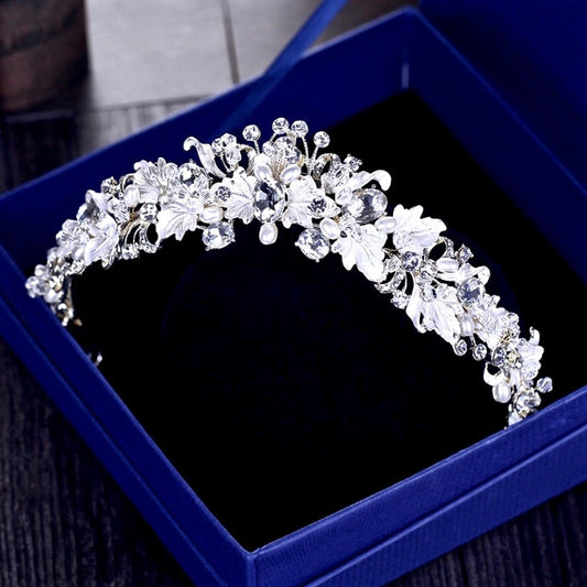 Giada - Pearl and Crystal Bridal Tiara - Available in Yellow Gold and Silver