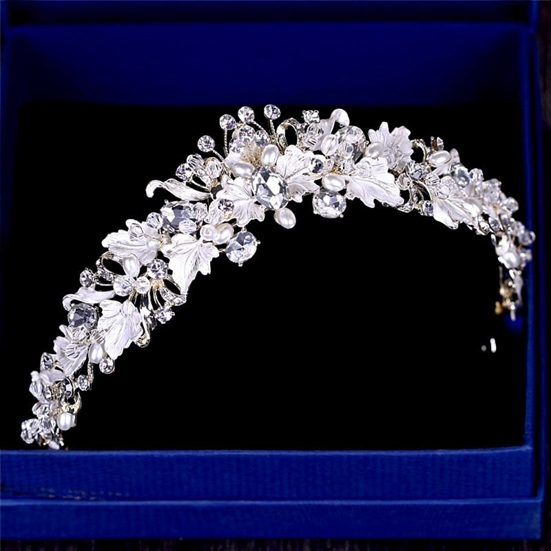Giada - Pearl and Crystal Bridal Tiara - Available in Yellow Gold and Silver