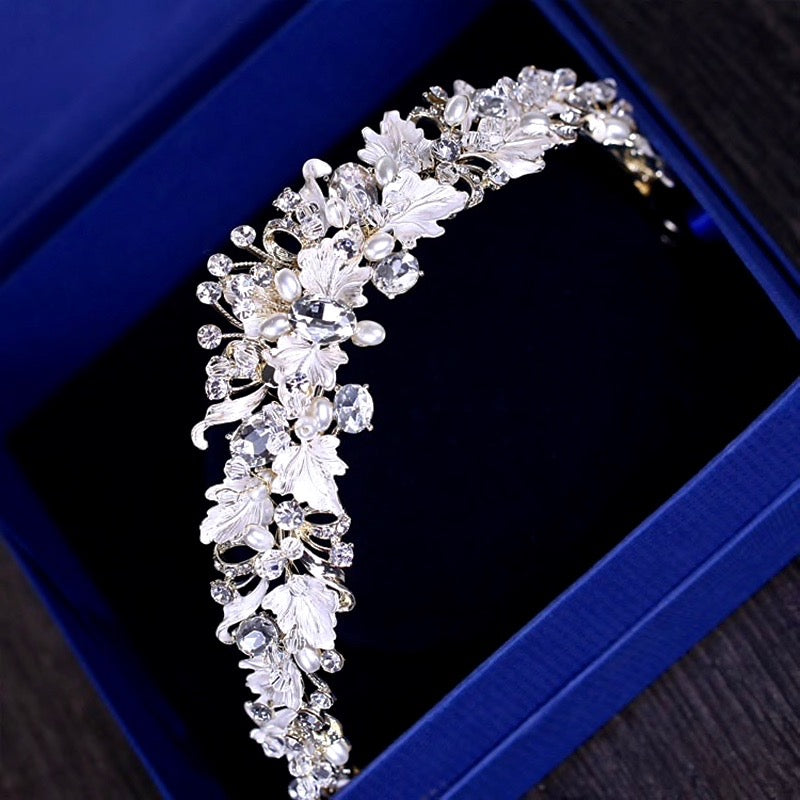 Giada - Pearl and Crystal Bridal Tiara - Available in Yellow Gold and Silver