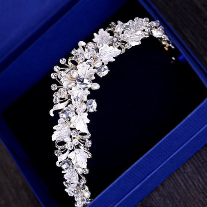 Giada - Pearl and Crystal Bridal Tiara - Available in Yellow Gold and Silver