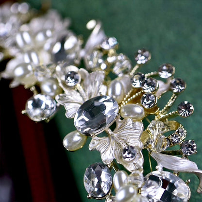 Giada - Pearl and Crystal Bridal Tiara - Available in Yellow Gold and Silver