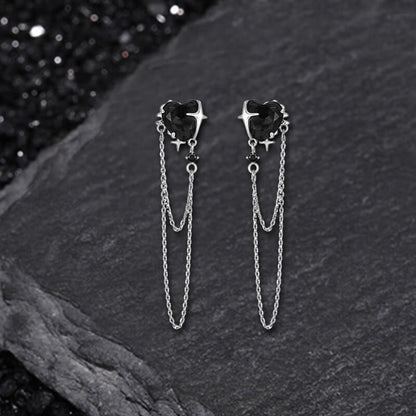 Gothic Heart Tassel Zircon Copper Stud Earrings