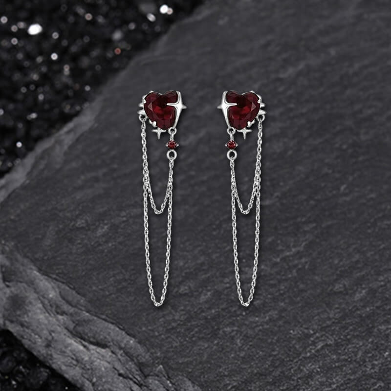 Gothic Heart Tassel Zircon Copper Stud Earrings