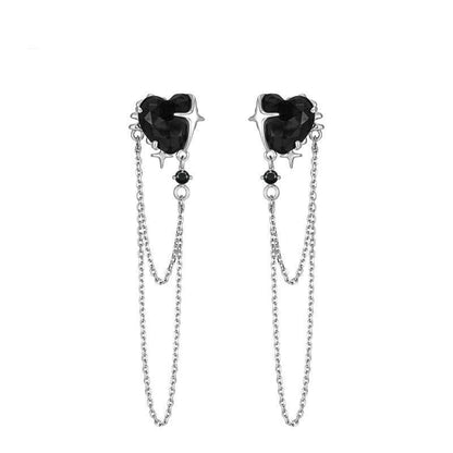 Gothic Heart Tassel Zircon Copper Stud Earrings
