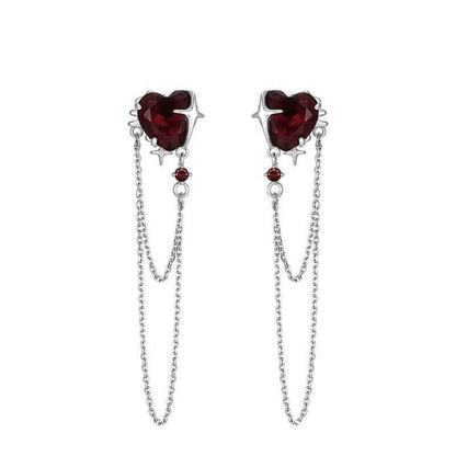 Gothic Heart Tassel Zircon Copper Stud Earrings