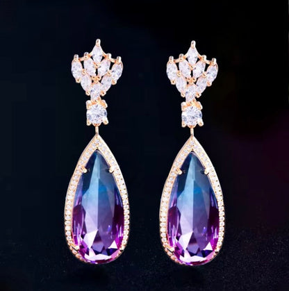 Lilac - Gradient Purple Cubic Zirconia Bridal Earrings