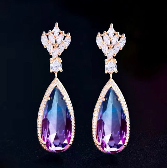 Lilac - Gradient Purple Cubic Zirconia Bridal Earrings