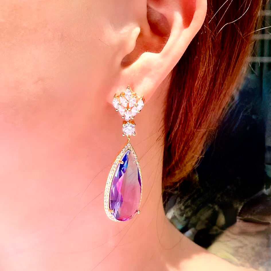Lilac - Gradient Purple Cubic Zirconia Bridal Earrings