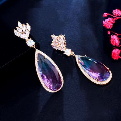 Lilac - Gradient Purple Cubic Zirconia Bridal Earrings