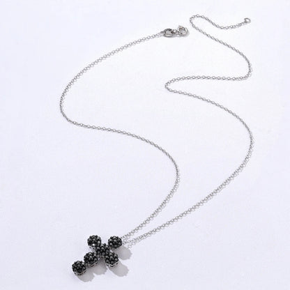 Round-cut Natural Black Spinel Cross Goth Necklace