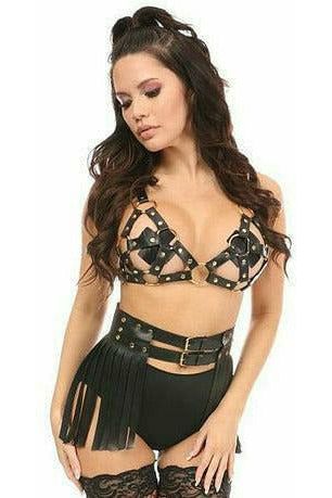 Black/Gold Strappy Harness Bra Top