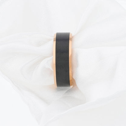 HAYDEN Rose Gold Plated Tungsten Polished Beveled Ring with Brushed Black Center - 6mm & 8mm