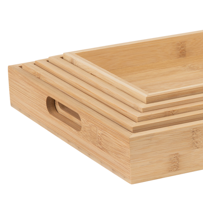 Bamboo Serving Tray Set With Handles - Wood Serving Trays for Meat, Vegetables, Cheese and Charcuterie Boards - 5 Pack