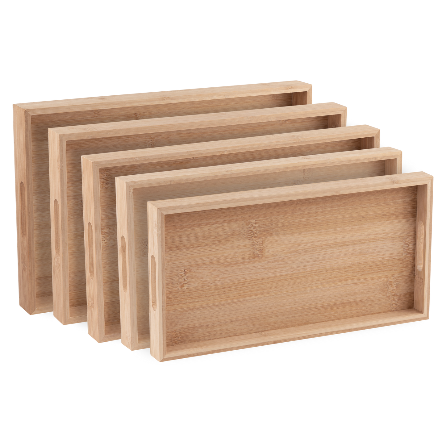 Bamboo Serving Tray Set With Handles - Wood Serving Trays for Meat, Vegetables, Cheese and Charcuterie Boards - 5 Pack