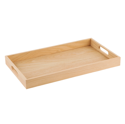 Oak Wood Nested Serving Trays  Five Piece Set of Rectangular Quality Wooden Trays with Cut Out Handles