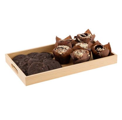 Oak Wood Nested Serving Trays  Five Piece Set of Rectangular Quality Wooden Trays with Cut Out Handles