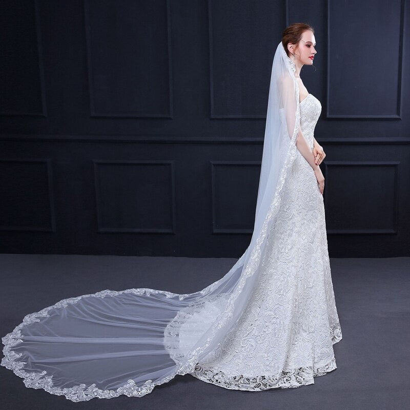 "Natalya" - Lace Edge Cathedral Bridal Veil - Available in White and Ivory