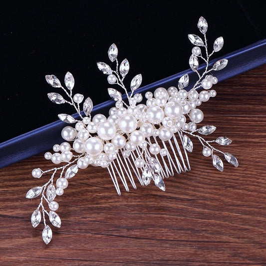 "Missy" - Silver Pearl and Crystal Bridal Hair Comb