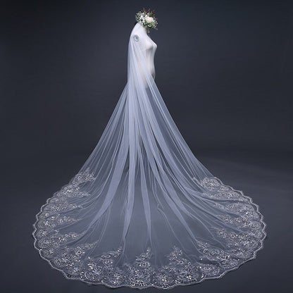 "Loreen" - Lace Edge Cathedral Bridal Veil - Available in White and Ivory