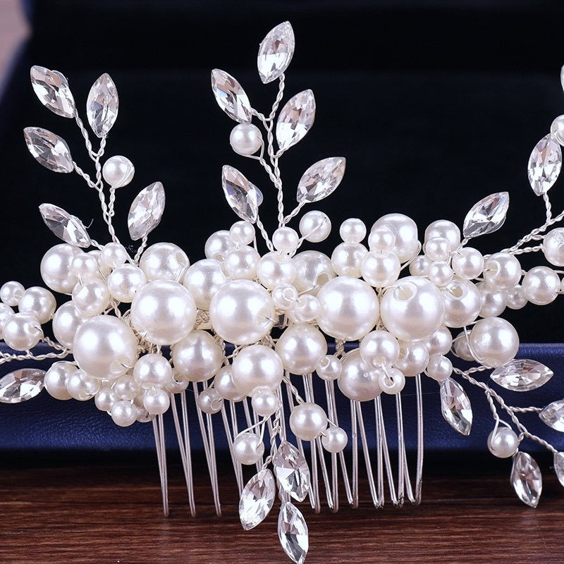 "Missy" - Silver Pearl and Crystal Bridal Hair Comb
