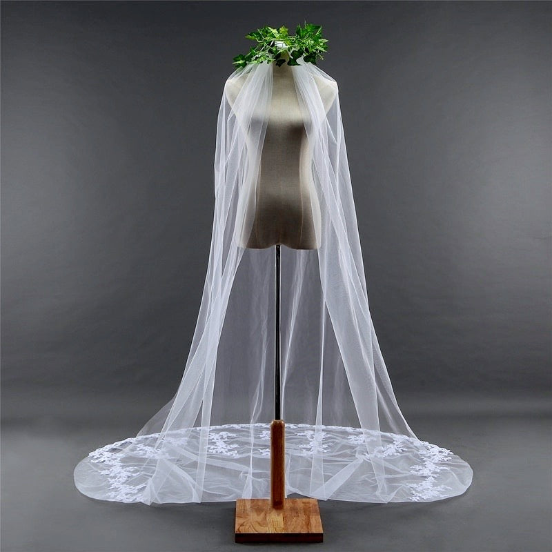 "Hailey" - Lace Edge Cathedral Bridal Veil - Available in White and Ivory
