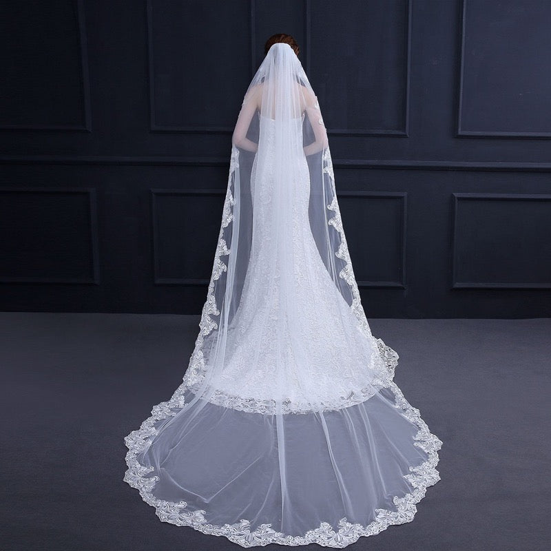 "Natalya" - Lace Edge Cathedral Bridal Veil - Available in White and Ivory