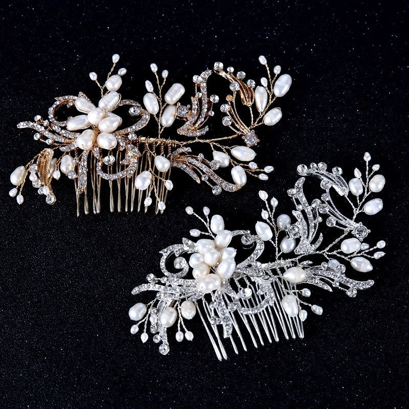 Samantha - Pearl and Crystal Bridal Hair Comb - Available in Silver and Gold