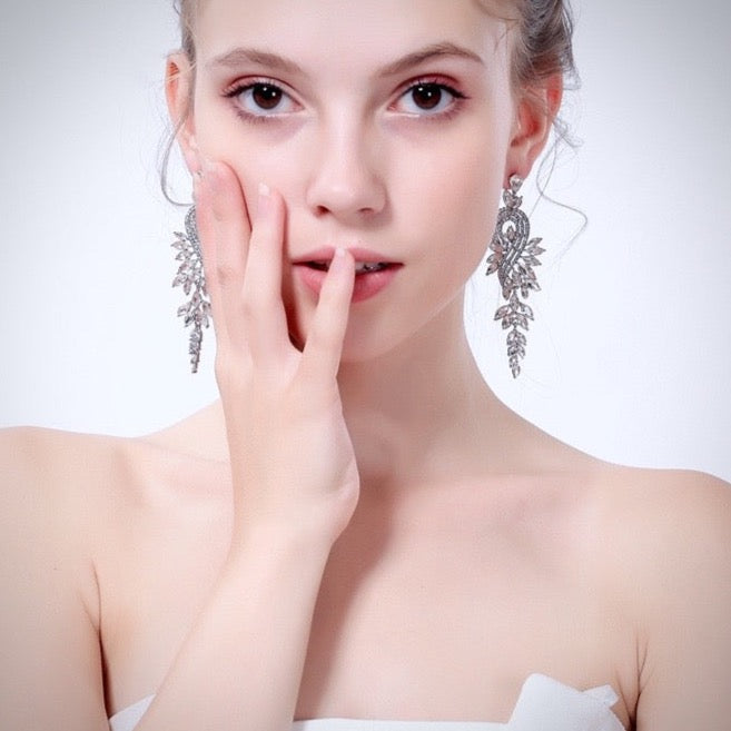 Leona - Silver Cubic Zirconia Bridal Earrings