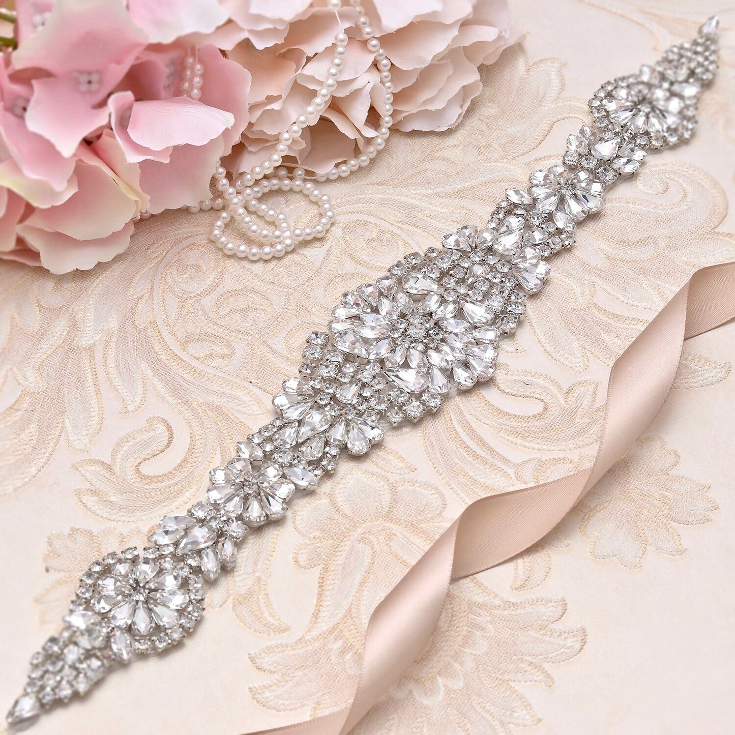 Lilian - Silver Crystal Bridal Belt/Sash