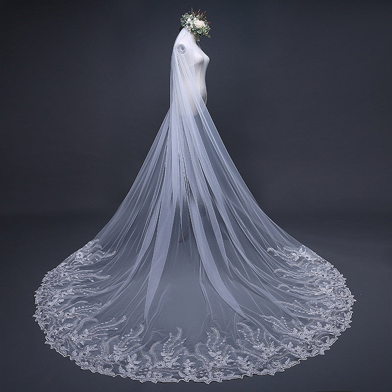 Joanna - Lace Edge Cathedral Bridal Veil - Available in White and Ivory