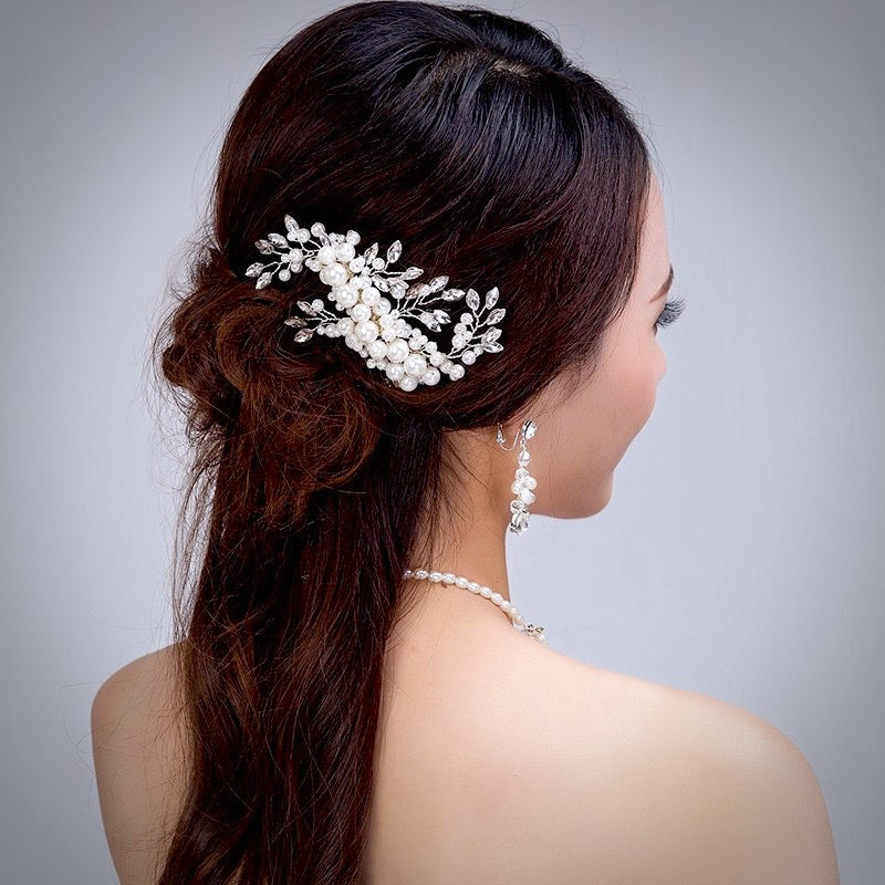 "Missy" - Silver Pearl and Crystal Bridal Hair Comb