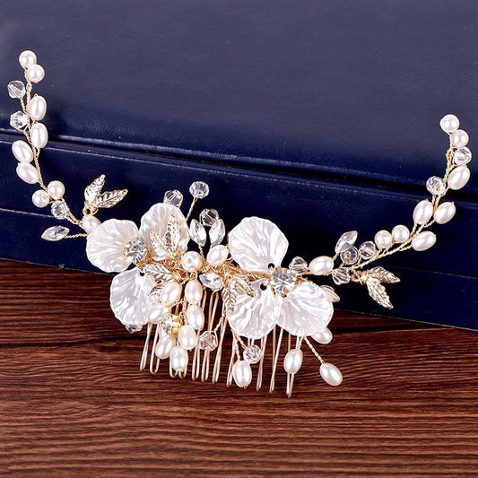 Alexandra - Pearl and Crystal Bridal Hair Comb - Available in Gold and Silver