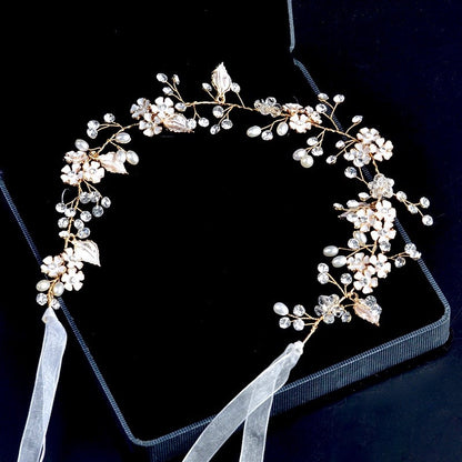 "Angelina" - Pearl and Crystal Bridal Headband - Available in Silver, Rose Gold and Yellow Gold