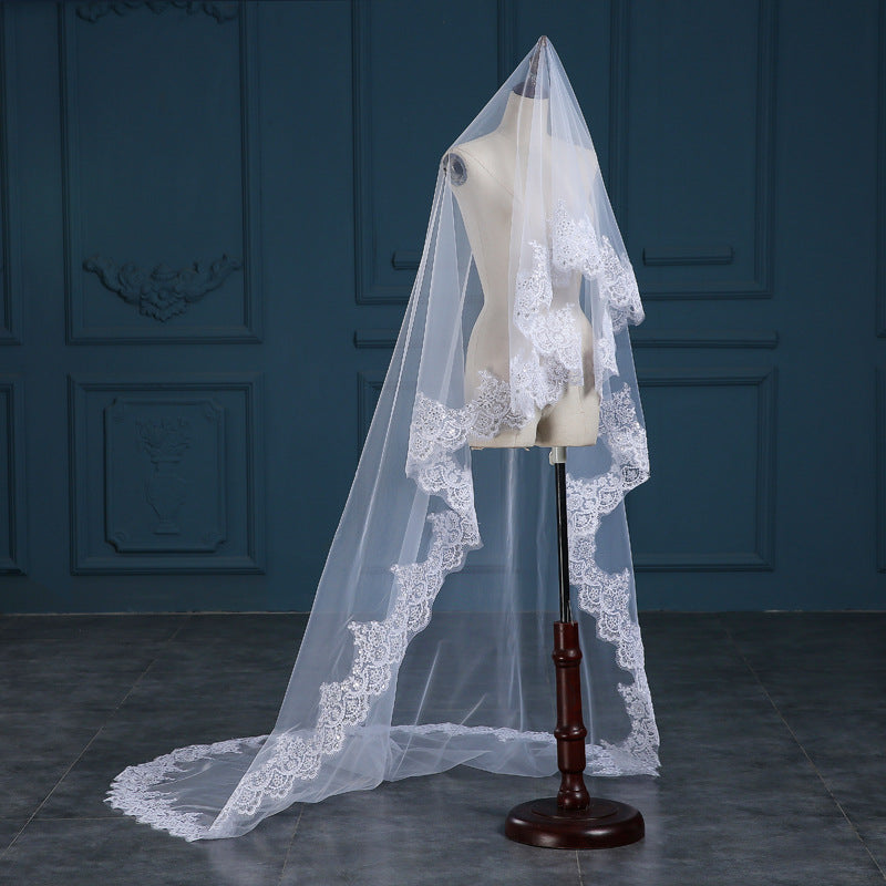 "Lucy" - Lace Edge Cathedral Bridal Veil - Available in White and Ivory