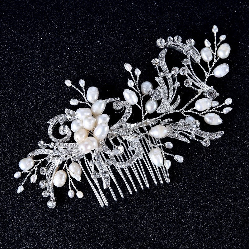Samantha - Pearl and Crystal Bridal Hair Comb - Available in Silver and Gold