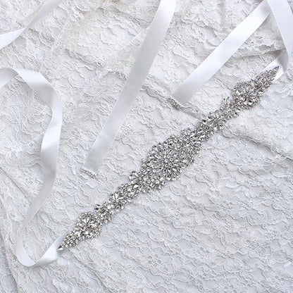 Lilian - Silver Crystal Bridal Belt/Sash
