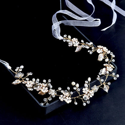 "Angelina" - Pearl and Crystal Bridal Headband - Available in Silver, Rose Gold and Yellow Gold